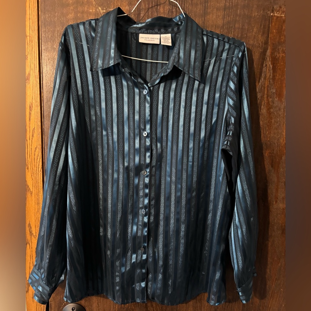 Jaclyn Smith Classic Blue/Green Striped Shirt